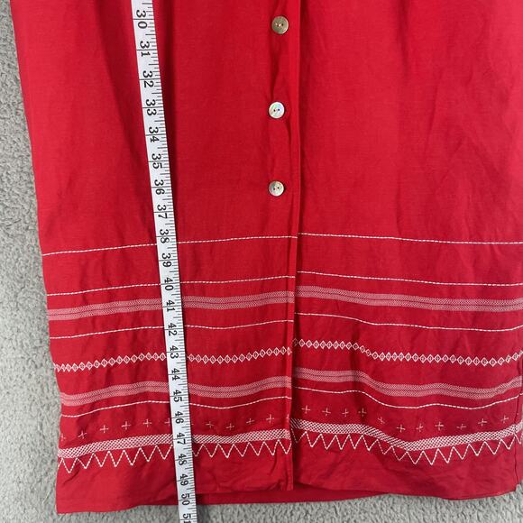 Positive Attitude Dress Womens 14 Red Linen Blend Button Front Midi Dress - Picture 3 of 15